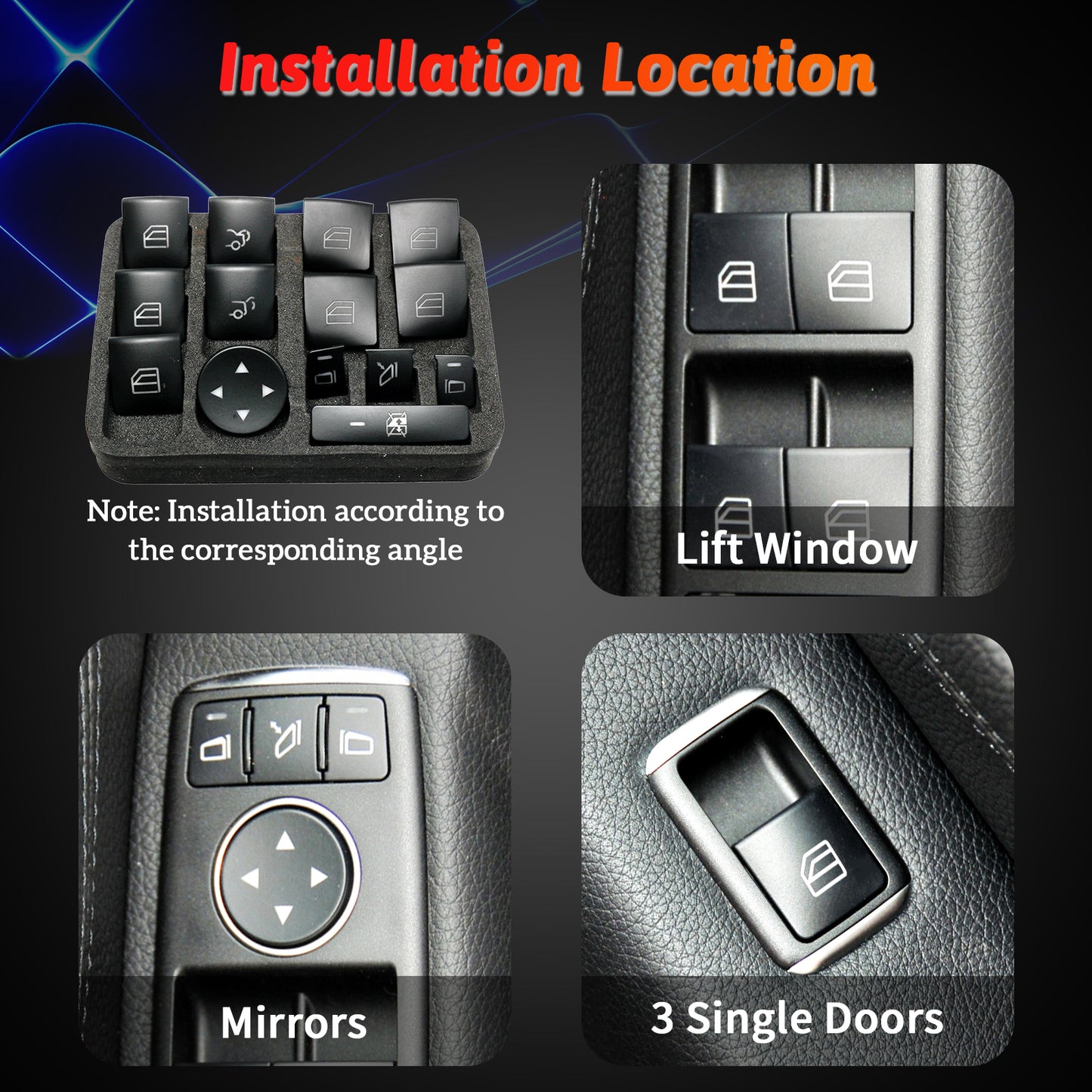 Inner Door Power Window Switch Button Covers Trim Sticker Replacement Compatible with Mercedes Benz A B C E G GLA CLA GLK GL ML GLE Class W204 W212 W246 W166 X166 X204 Tesla Modle X S 14 PCS