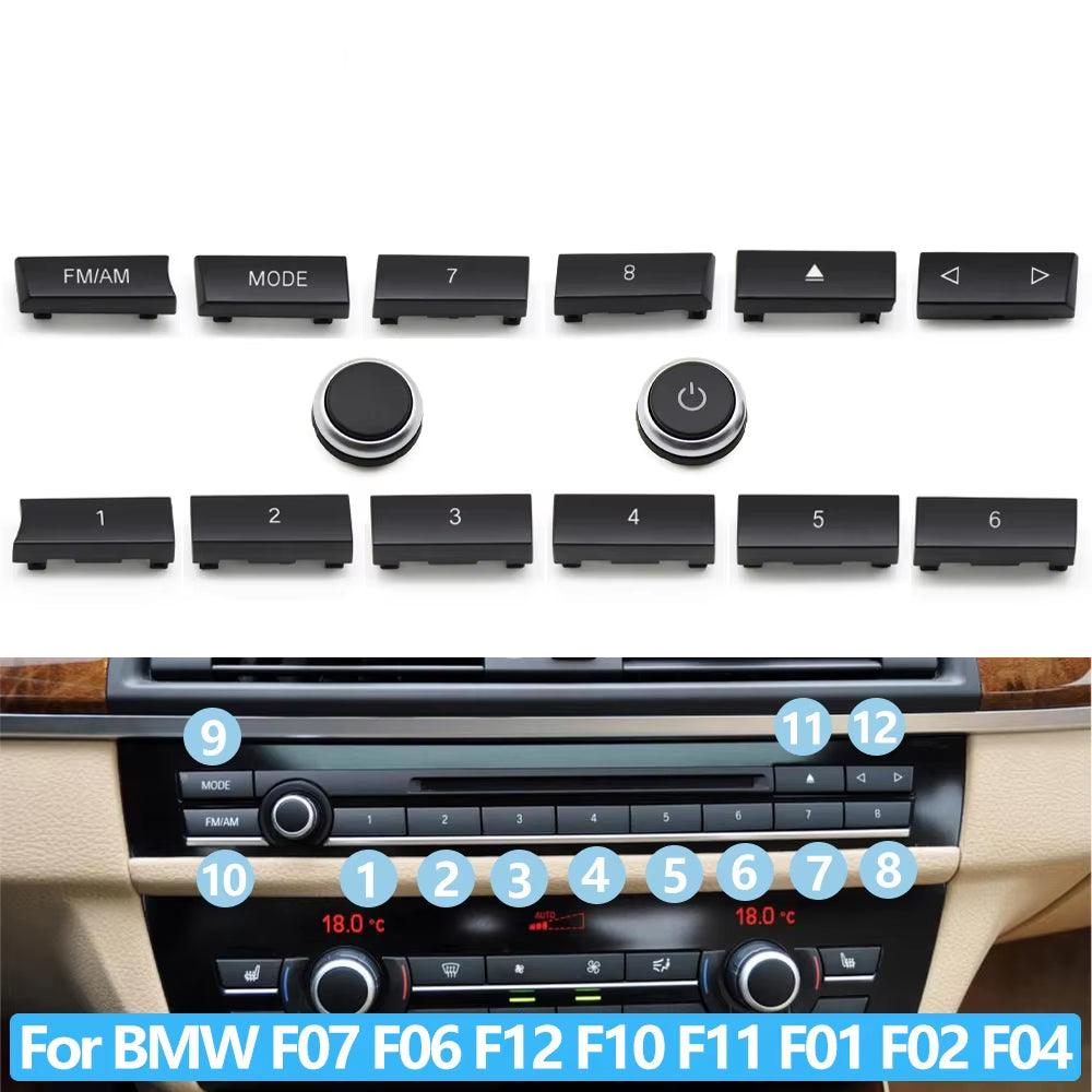 12PCS Car Center Console CD Digital MODE FM/AM Button Cover Trim For BMW 5 6 7 5GT Series F10 F11 F06 F12 F13 F07 F01 F02 F04