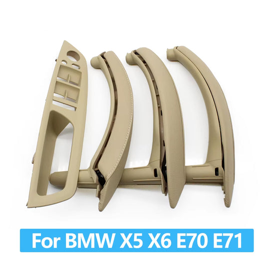 7PCS Set LHD RHD Interior Door Window Switch Panel Pull Handle With Leather Cover For BMW X5 X6 E70 E71 2007-2014