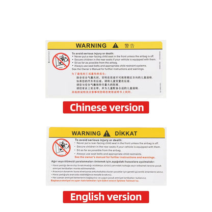For Car Sun Visor Makeup Mirror Sticker Airbag Sticker Safety Warning Sticker Warning Board Sticker English Chinese Version