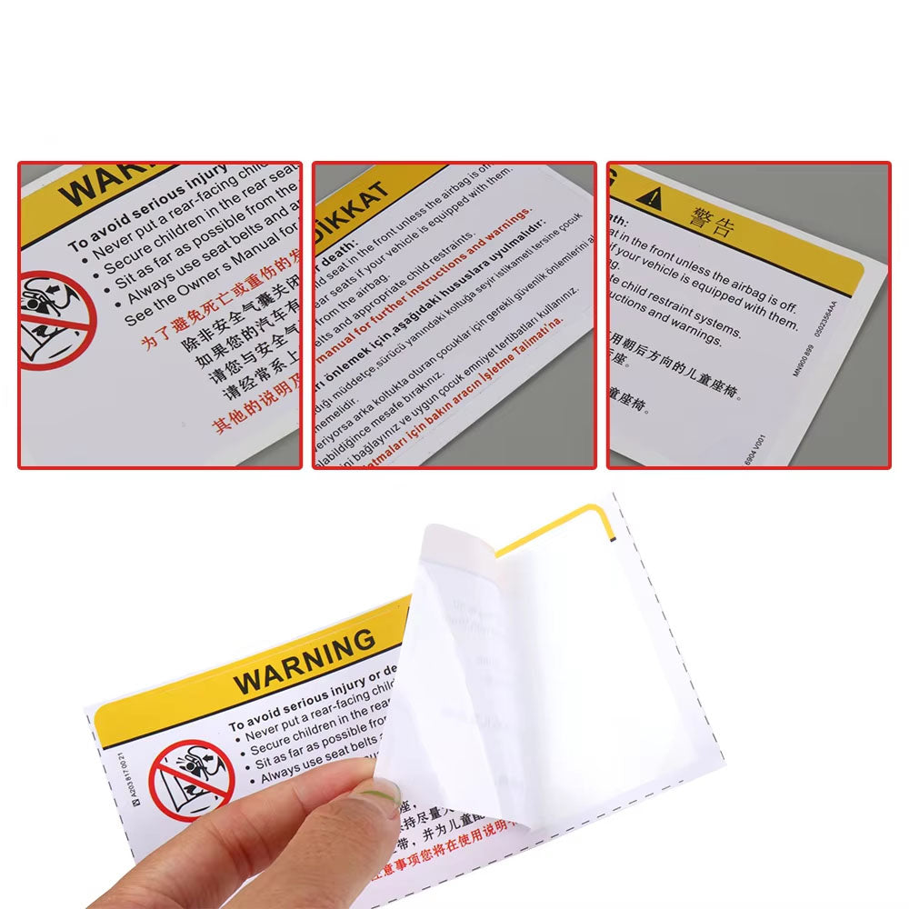 For Car Sun Visor Makeup Mirror Sticker Airbag Sticker Safety Warning Sticker Warning Board Sticker English Chinese Version