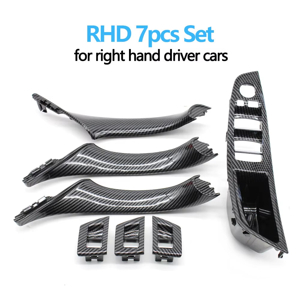 LHD RHD Interior Door Carbon Fiber Pull Handle Window Switch Panel Set for BMW 5 Series F10 F11 F18 520i 523i 525i 528i 535i