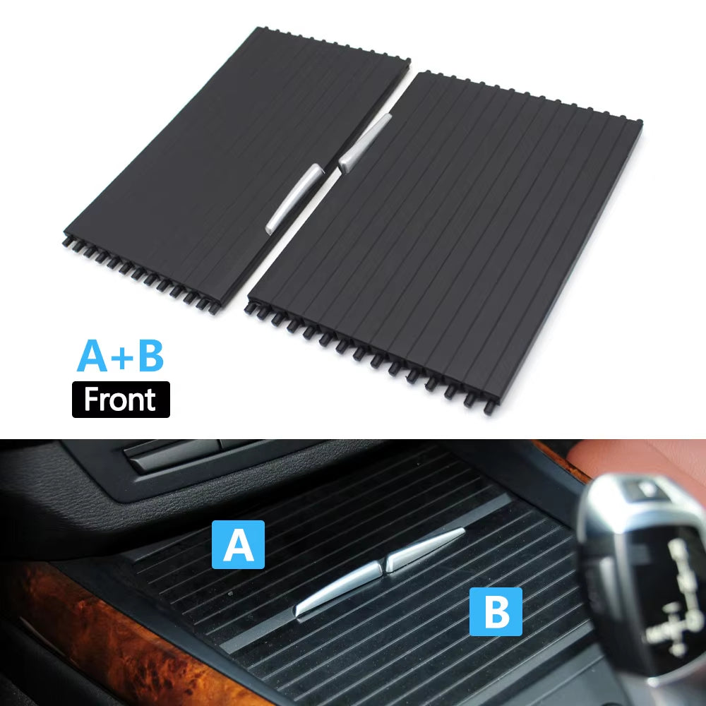 Car Front Rear Center Console Drink Cup Holder Cover Trim Zipper Rolling Curtain For BMW X5 X6 E70 E71 E72 2007-2014