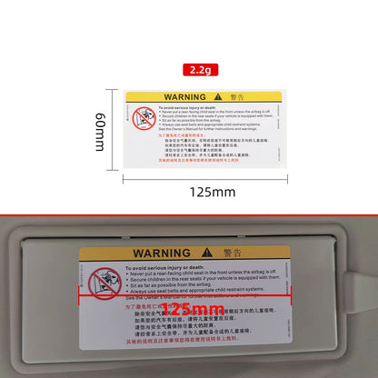 For Car Sun Visor Makeup Mirror Sticker Airbag Sticker Safety Warning Sticker Warning Board Sticker English Chinese Version