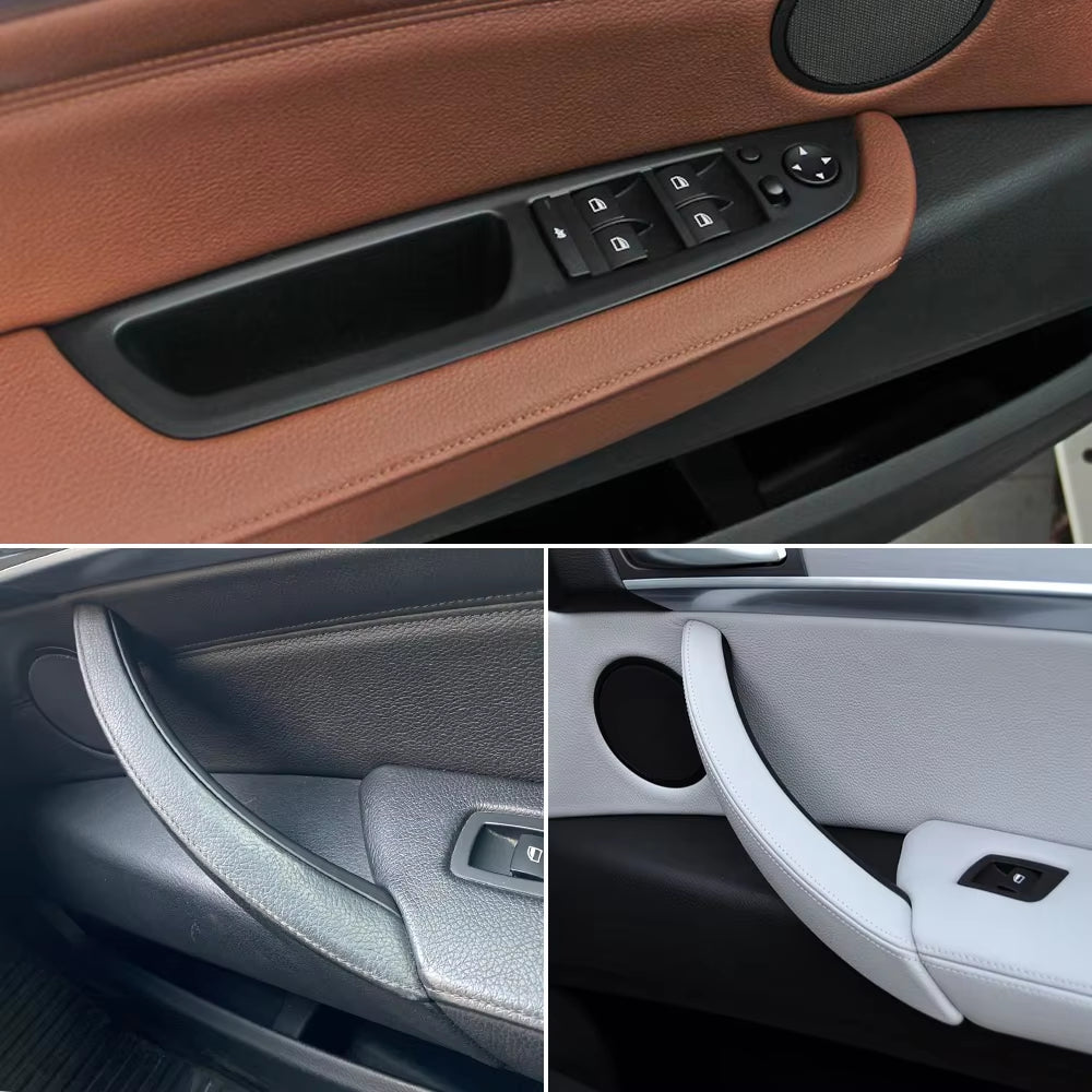 7PCS Set LHD RHD Interior Door Window Switch Panel Pull Handle With Leather Cover For BMW X5 X6 E70 E71 2007-2014