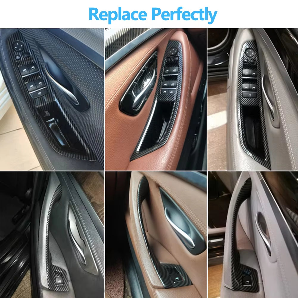 LHD RHD Interior Door Carbon Fiber Pull Handle Window Switch Panel Set for BMW 5 Series F10 F11 F18 520i 523i 525i 528i 535i