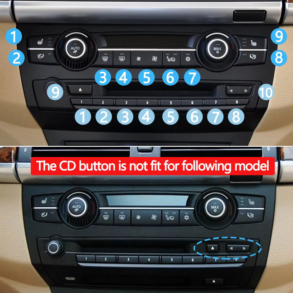 8/9PCS Car Air Conditioning AC Button Multimedia CD Player Switch Digital Control Buttons For BMW X5 X6 E70 E71 E72 2007-2013