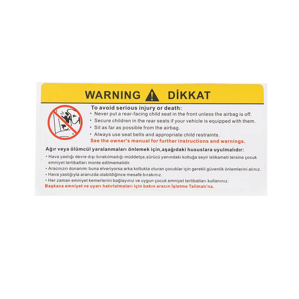 For Car Sun Visor Makeup Mirror Sticker Airbag Sticker Safety Warning Sticker Warning Board Sticker English Chinese Version