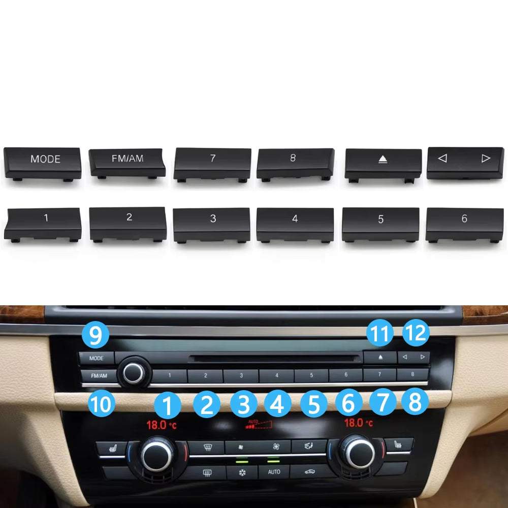 12PCS Car Center Console CD Digital MODE FM/AM Button Cover Trim For BMW 5 6 7 5GT Series F10 F11 F06 F12 F13 F07 F01 F02 F04
