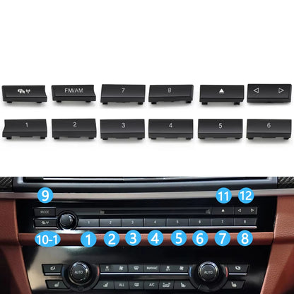 12PCS Car Center Console CD Digital MODE FM/AM Button Cover Trim For BMW 5 6 7 5GT Series F10 F11 F06 F12 F13 F07 F01 F02 F04